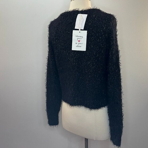 Wearing Your Heart on Your Sleeve Black Fuzzy Knit Cropped Sweater - Medium - Picture 4 of 5